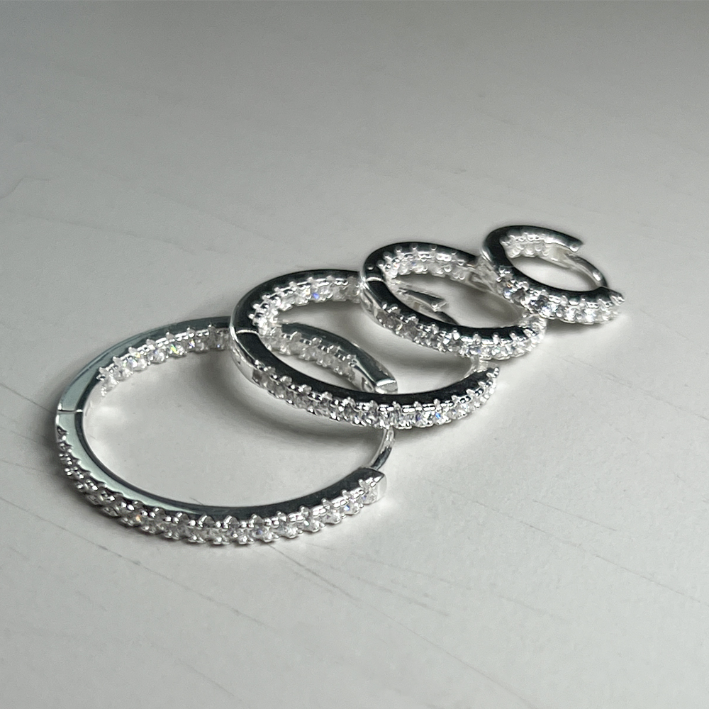 또블링 시그니처 파베 세팅 듀얼 블링 원터치 실버 링귀걸이