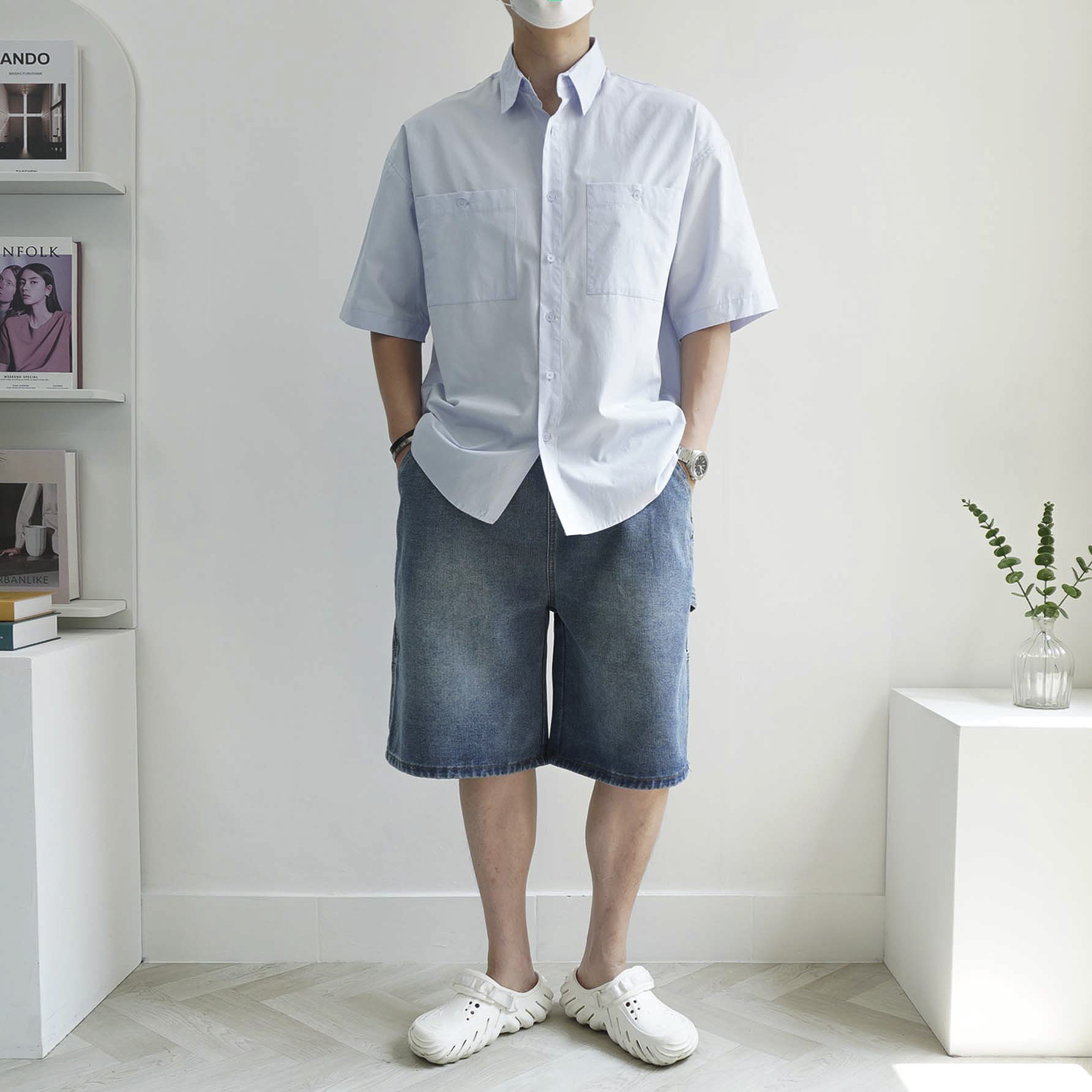 남자 여름 에디션 투포켓 오버핏 반팔 셔츠5color - 상세 이미지 5