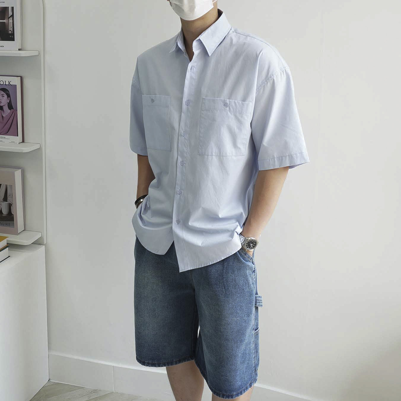 남자 여름 에디션 투포켓 오버핏 반팔 셔츠5color - 상세 이미지 4