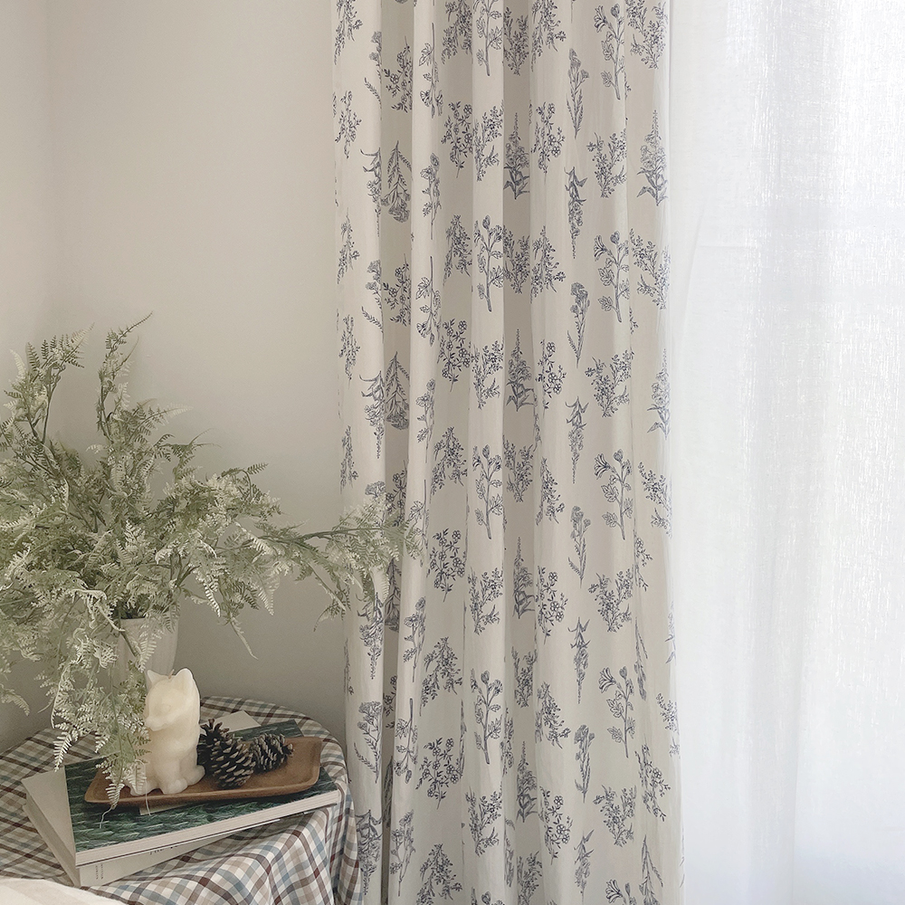 바이아미 스케치 거실 빈티지 프린트 꽃무늬 안방 커튼