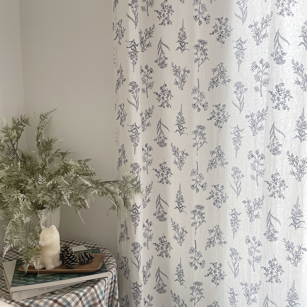 바이아미 스케치 거실 빈티지 프린트 꽃무늬 안방 커튼