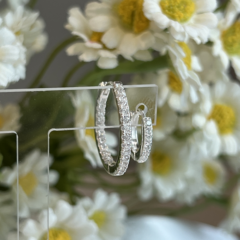 또블링 시그니처 파베 세팅 듀얼 블링 원터치 실버 링귀걸이