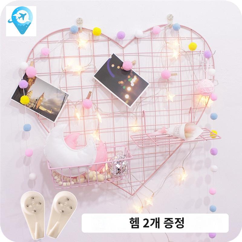인테리어 가랜드 철망 미기 하트 핑크네트망