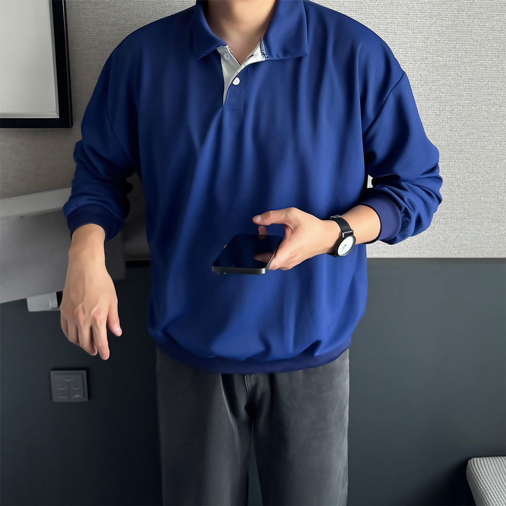 하프집업맨투맨 남자무지맨투맨 어깨넓어보이는옷 - 상세 이미지 4
