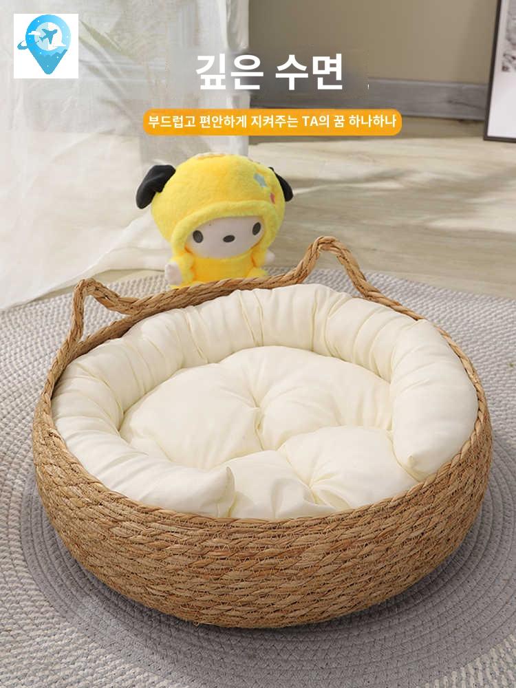 바구니 침대 캣집 방석 고양이 반려동물 고양이집 라탄바구니 원형 하우스 - 상세 이미지 4