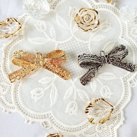 [모디코몰 oem]데코덴 탑꾸 재료 파츠 금속 레이스리본 파츠 2컬러 골드 실버