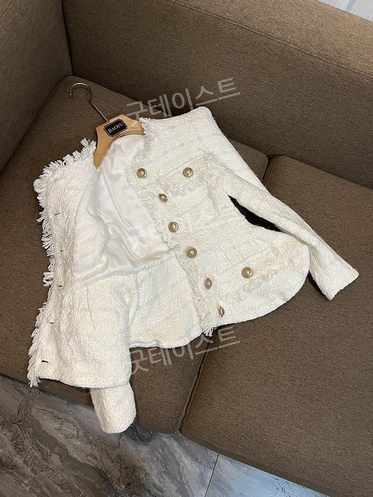 여성 가을 트위드 재킷 반바지 투피스 세트 하객룩 데이트룩 블랙  프리미엄 에디션 S - 상세 이미지 2