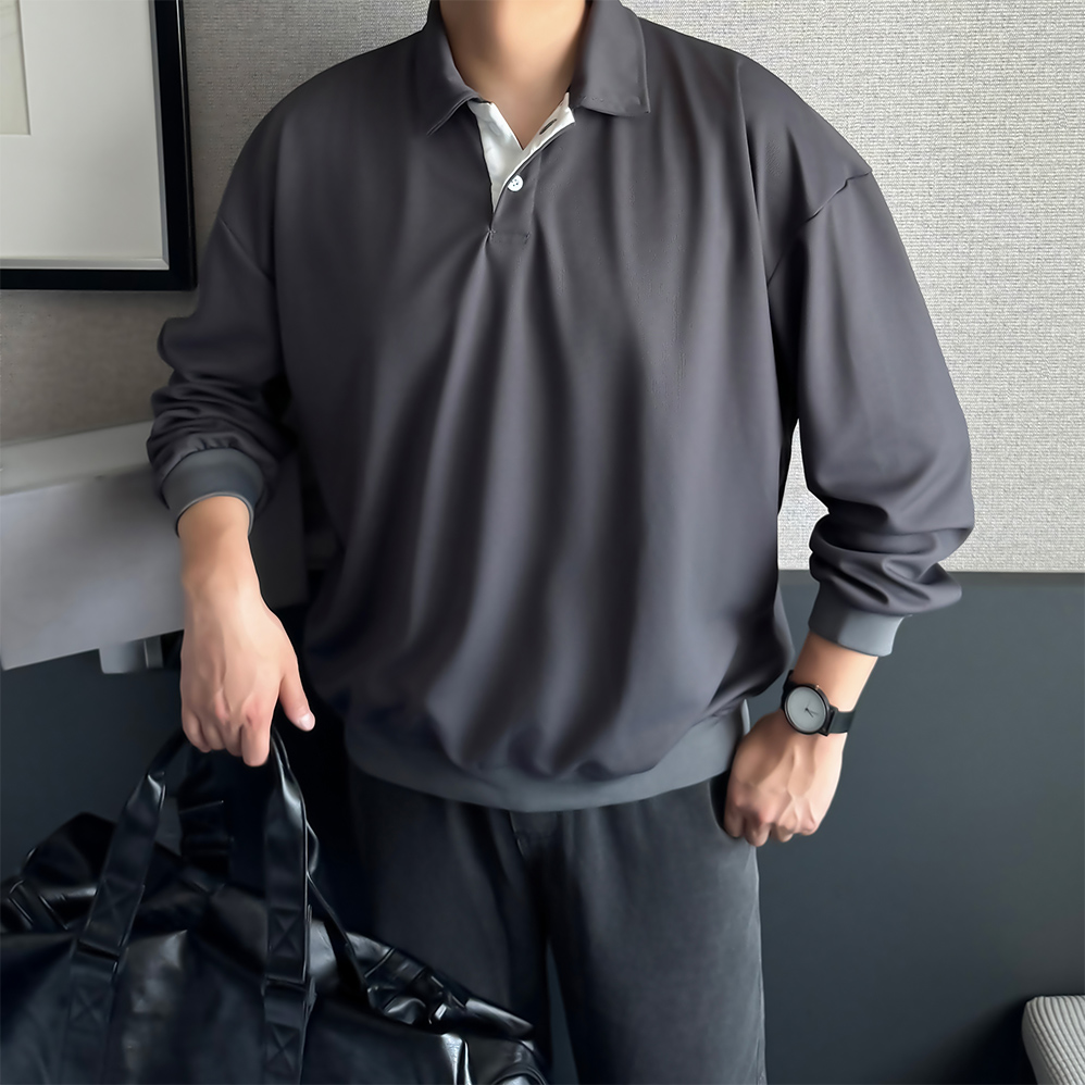 하프집업맨투맨 남자무지맨투맨 어깨넓어보이는옷 - 상품 이미지