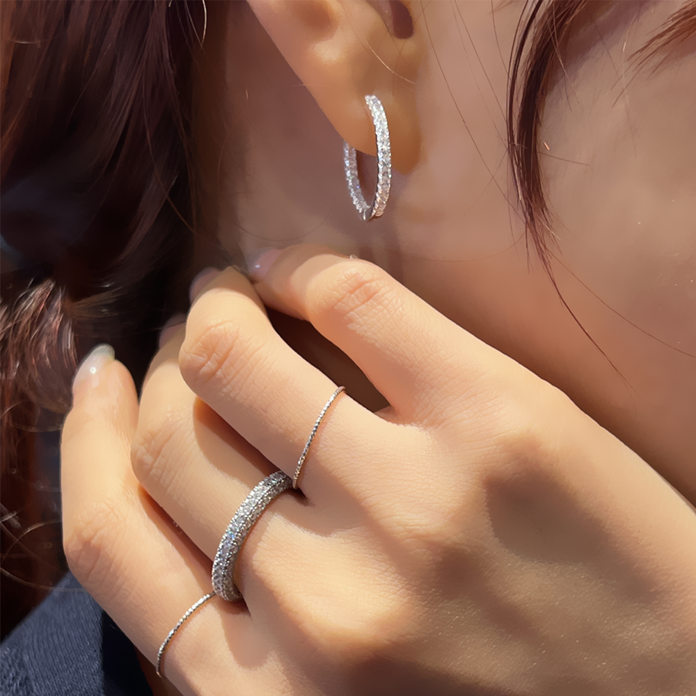 또블링 시그니처 파베 세팅 듀얼 블링 원터치 실버 링귀걸이