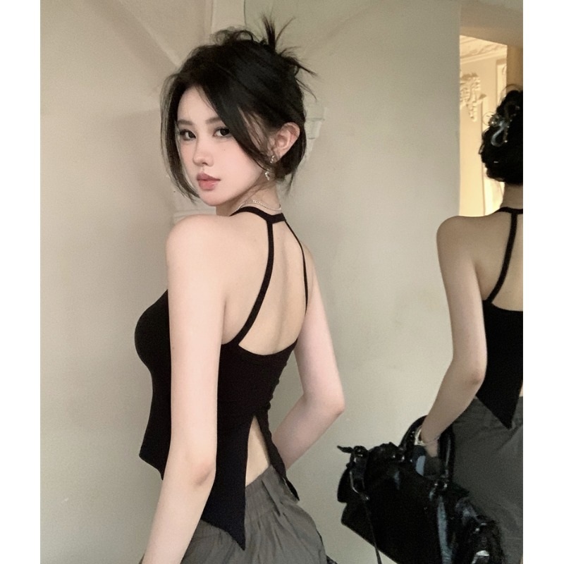 아이브 장원영 나시 민소매 티셔츠 인스타그램 크롭탑 홀터넥 의상 옷 패션 - 상세 이미지 2