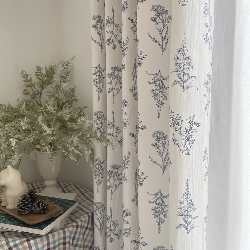 바이아미 스케치 거실 빈티지 프린트 꽃무늬 안방 커튼