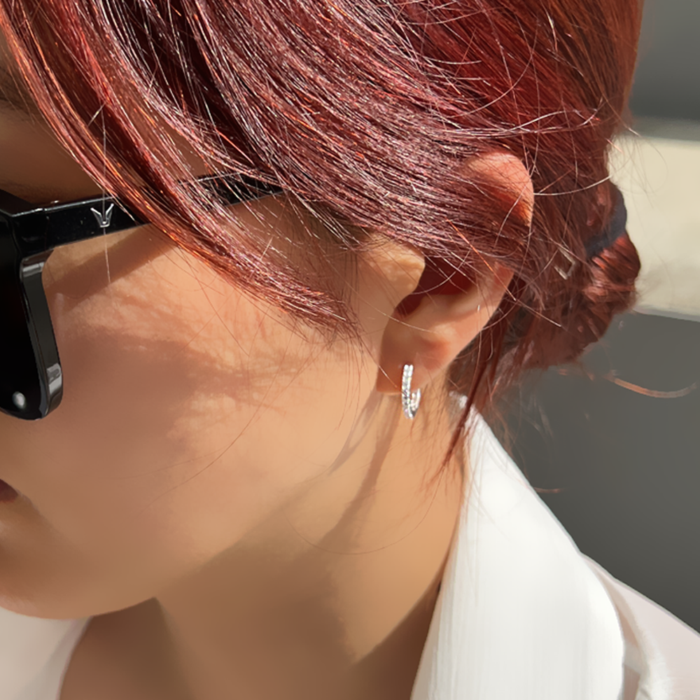 또블링 시그니처 파베 세팅 듀얼 블링 원터치 실버 링귀걸이