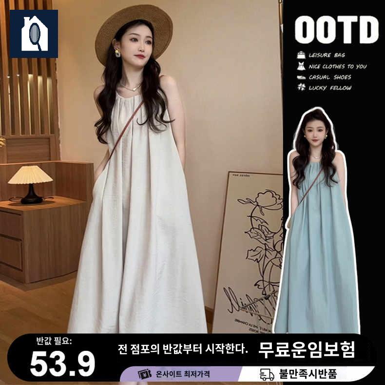 민소매 사이즈 휴가철 백리스 비치 원피스 롱원피스 빅 - 상품 이미지