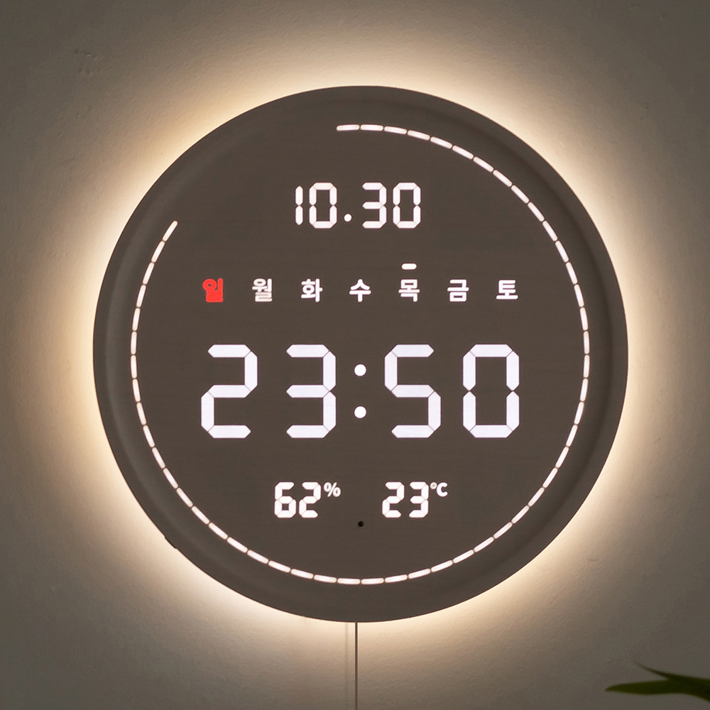 플라이토 터닝 원형 3세대 백라이트 거실 온습도 디지털 LED 벽시계 - 상세 이미지 2