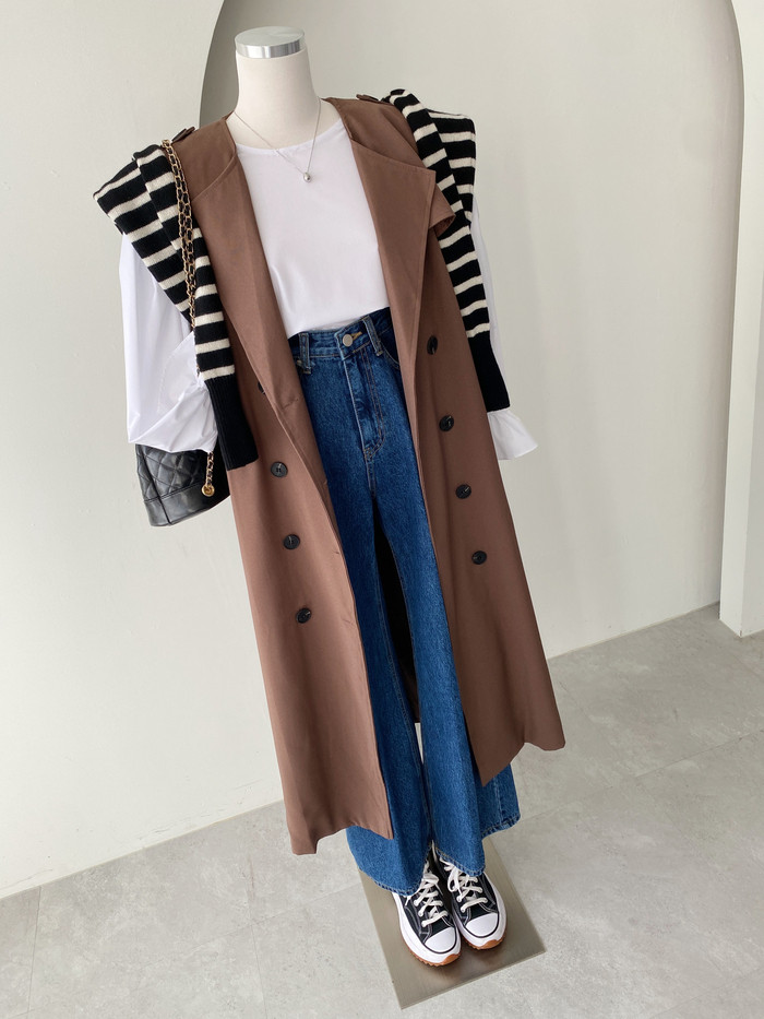 3color 재즈 노카라 루즈핏 여성 가을 트렌치코트 베스트 상세 이미지 32