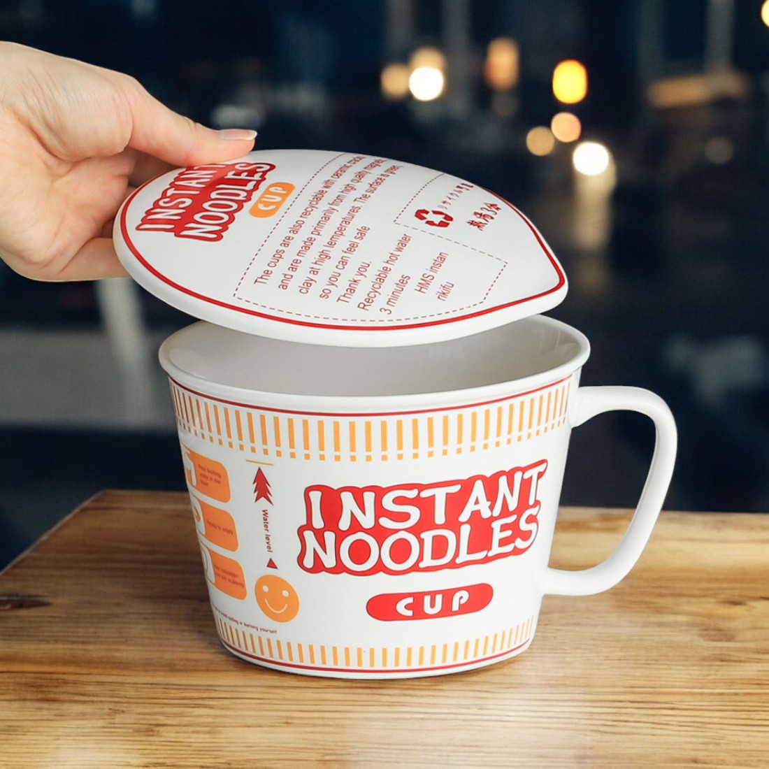 안전한 컵라면도자기 용기 육개장 사발면 손잡이 도자기 컵라면 그릇 1000ml