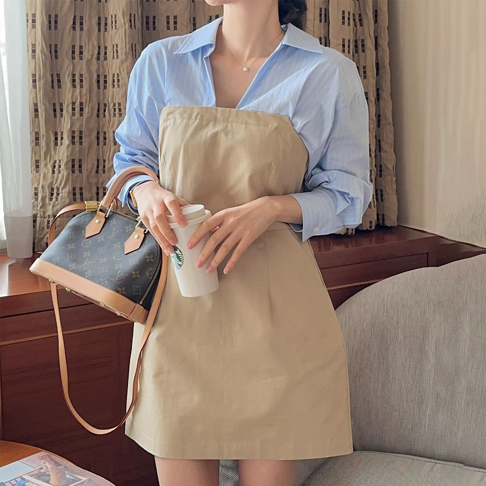 셔츠형 하객 미니 원피스 배색 h라인원피스 결혼식 하객룩