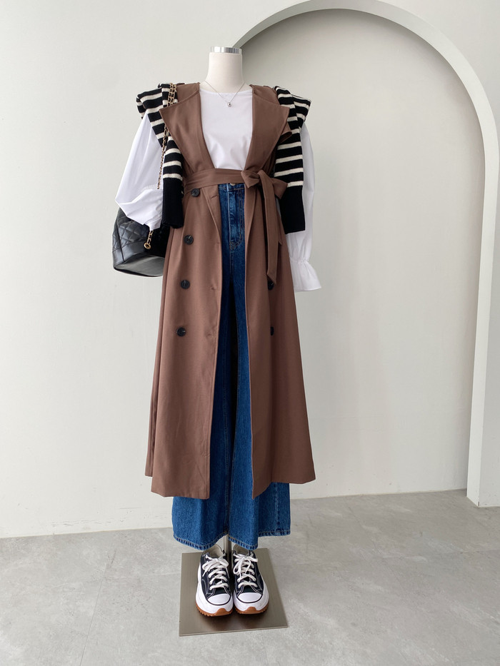 3color 재즈 노카라 루즈핏 여성 가을 트렌치코트 베스트 상세 이미지 23