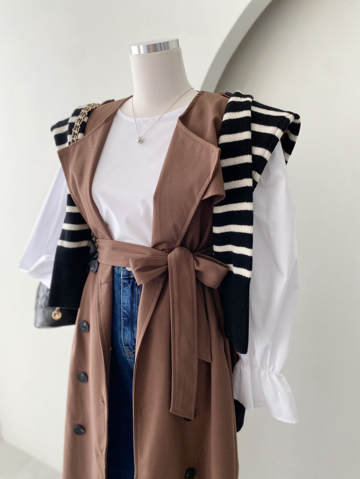 3color 재즈 노카라 루즈핏 여성 가을 트렌치코트 베스트 상세 이미지 29