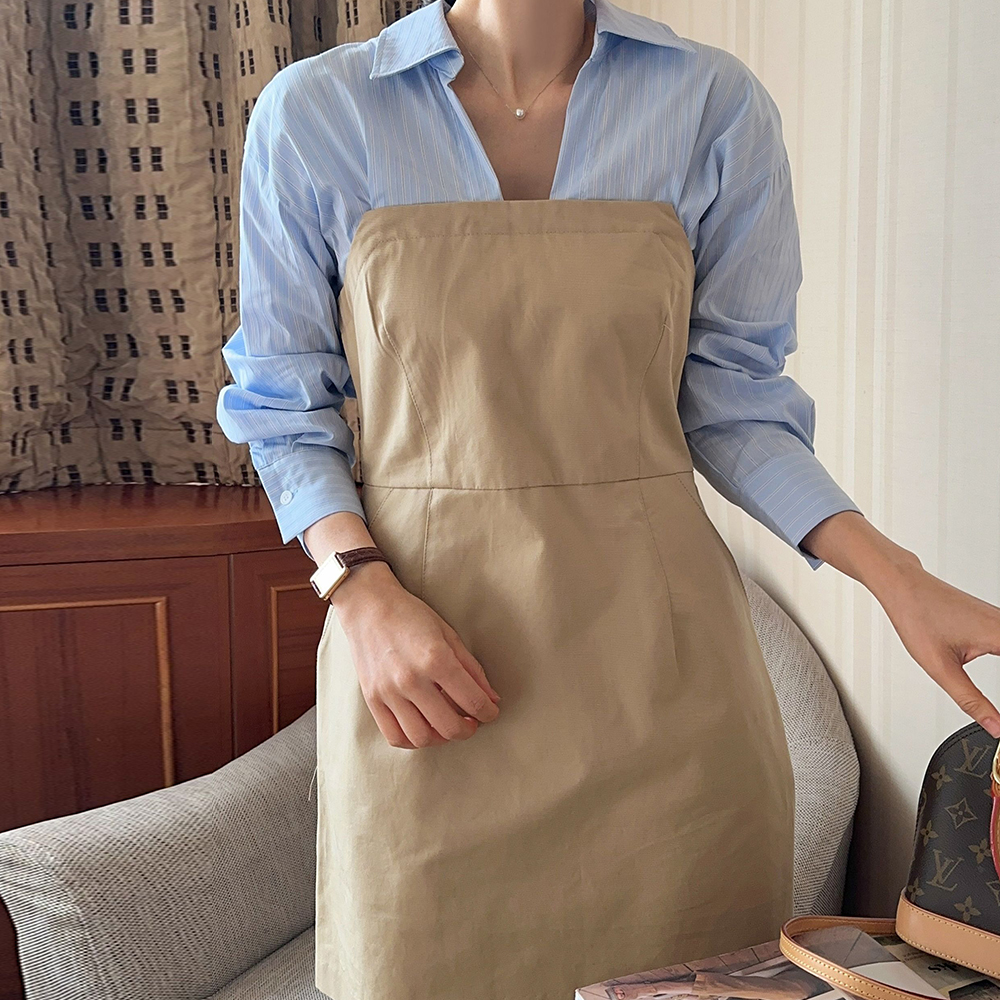 셔츠형 하객 미니 원피스 배색 h라인원피스 결혼식 하객룩