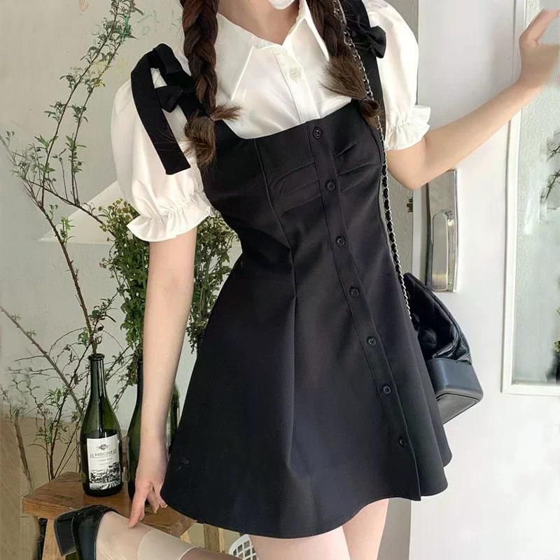여친룩 데이트룩 여성용 투피스 블랙 캐주얼 미니 드레스 스타일 대학 심플 트렌디 여름 고스 섹시한 파티 원피스 블랙 원피스 S (40-47KG) 이미지 6