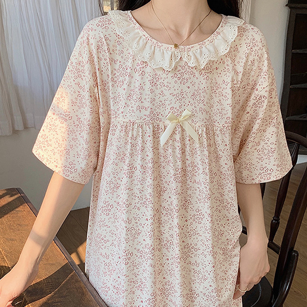 잔꽃 꽃무늬 플라워 원피스 홈웨어 잠옷 아이보리 - 상세 이미지 5