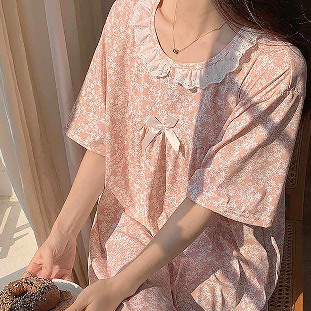 잔꽃 꽃무늬 플라워 원피스 홈웨어 잠옷 아이보리 - 상세 이미지 3