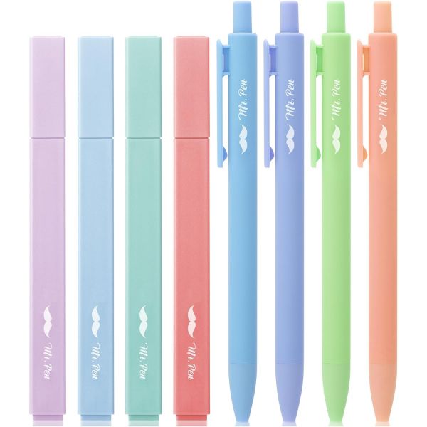 Mr. Pen 에스테틱 하이라이터와 젤펜 8팩 모둠 컬러 성경 하이라이터 노블리드 블랙 잉크 펜 성경용 : 페어샵퍼스