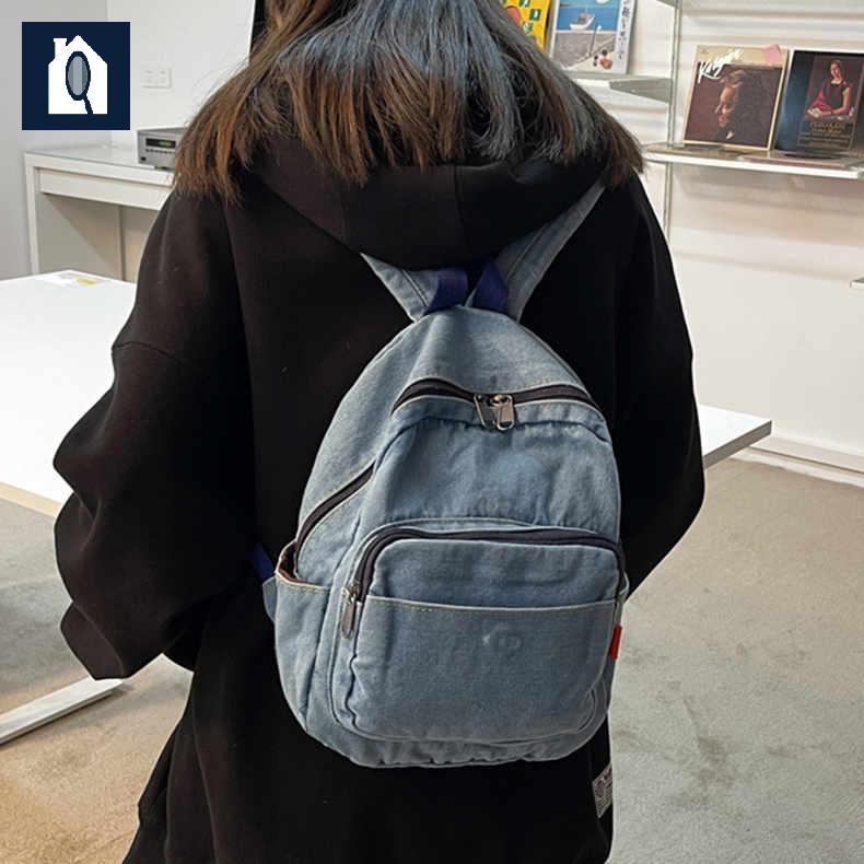 데님백팩 여성 미니백팩 태슬 학생 퀼팅 가벼운백팩 빈티지 - 상세 이미지 2