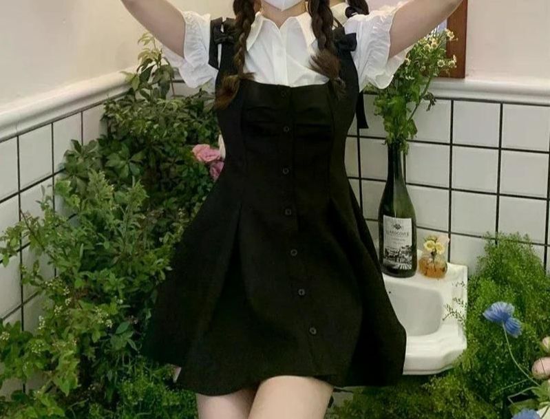 여친룩 데이트룩 여성용 투피스 블랙 캐주얼 미니 드레스 스타일 대학 심플 트렌디 여름 고스 섹시한 파티 원피스 블랙 원피스 S (40-47KG) - 상세 이미지 5