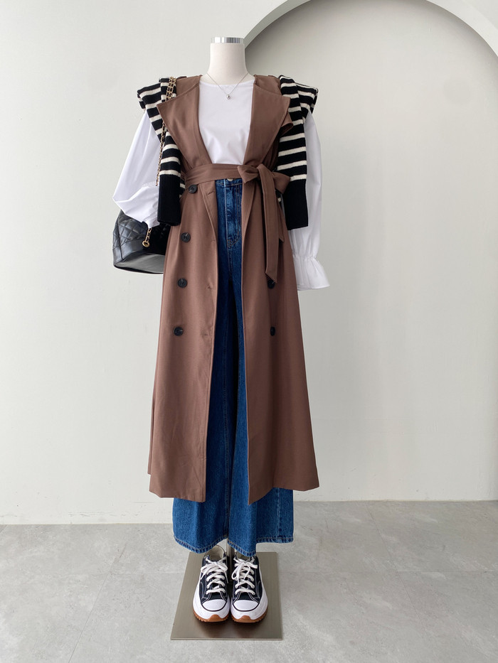 3color 재즈 노카라 루즈핏 여성 가을 트렌치코트 베스트 상세 이미지 27