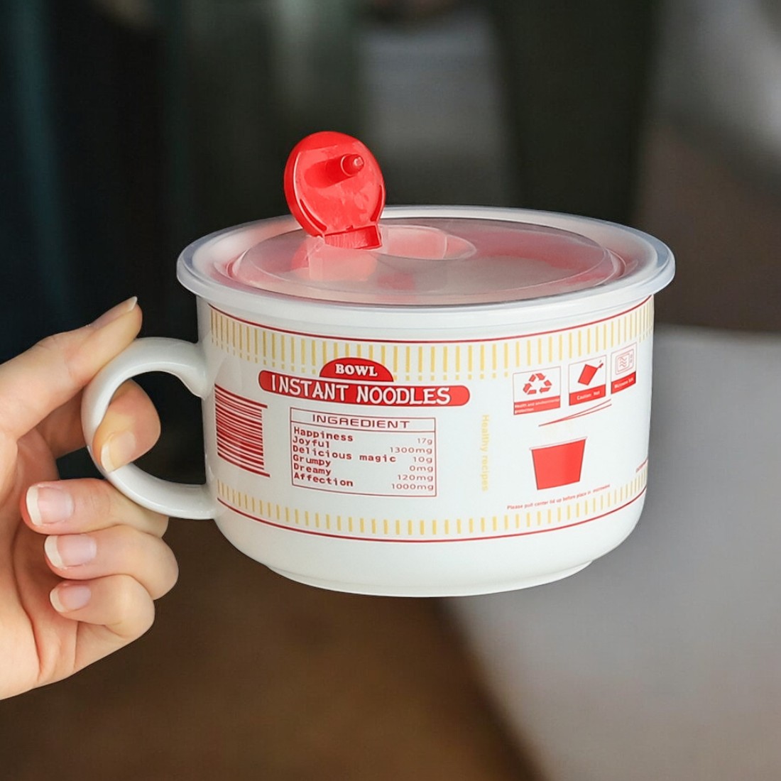 안전한 컵라면도자기 용기 육개장 사발면 손잡이 도자기 컵라면 그릇 800ml