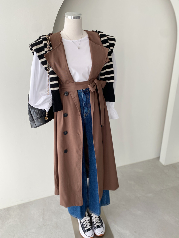 3color 재즈 노카라 루즈핏 여성 가을 트렌치코트 베스트 상세 이미지 24