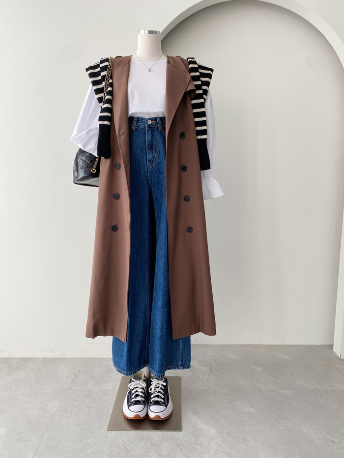 3color 재즈 노카라 루즈핏 여성 가을 트렌치코트 베스트 상세 이미지 31