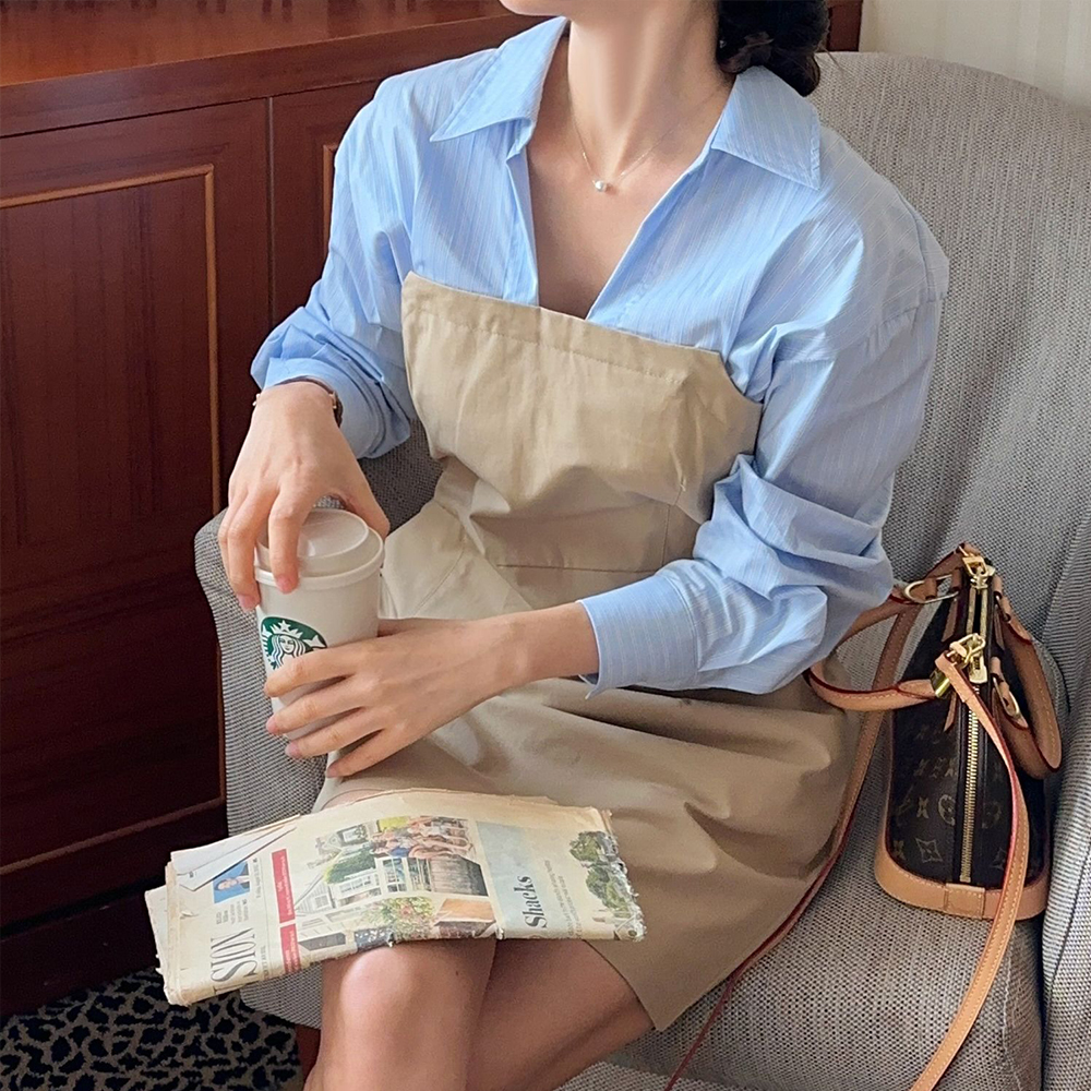 셔츠형 하객 미니 원피스 배색 h라인원피스 결혼식 하객룩