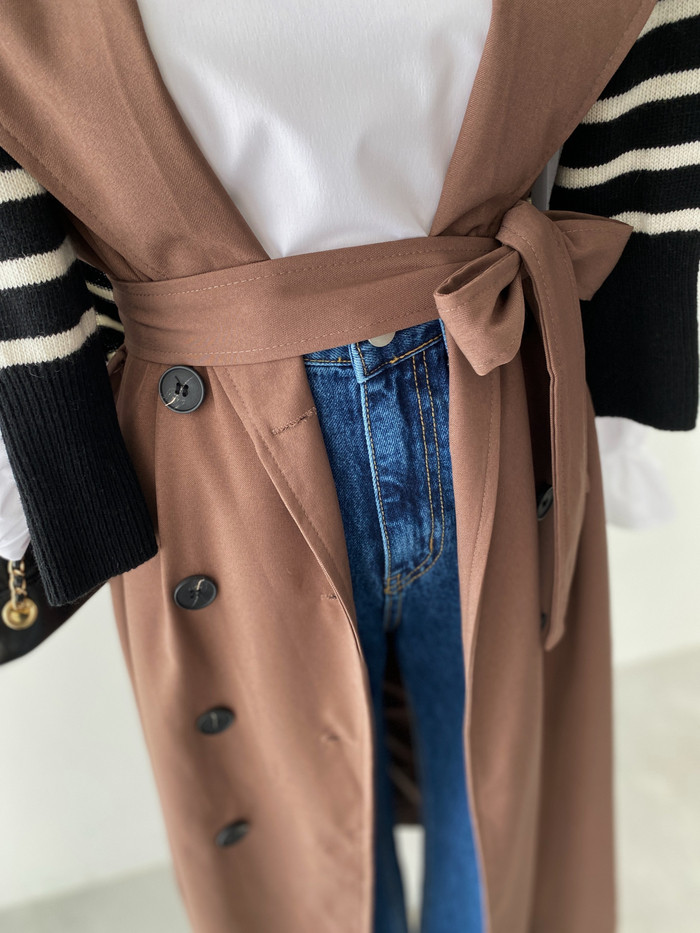 3color 재즈 노카라 루즈핏 여성 가을 트렌치코트 베스트 상세 이미지 26