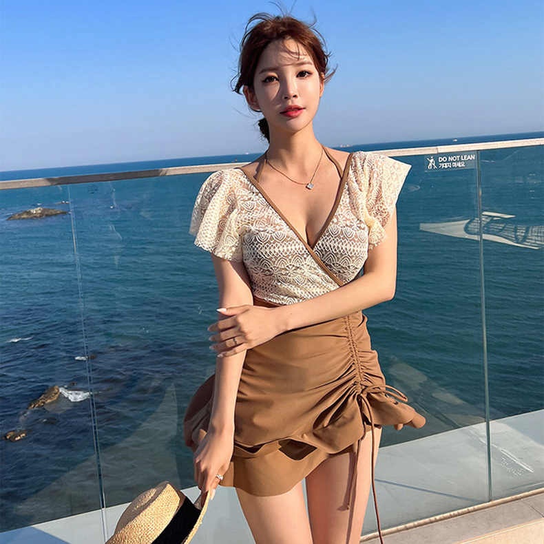 비키니 원피스 세트 홀터 반팔 야외 수영복 온천 - 상품 이미지