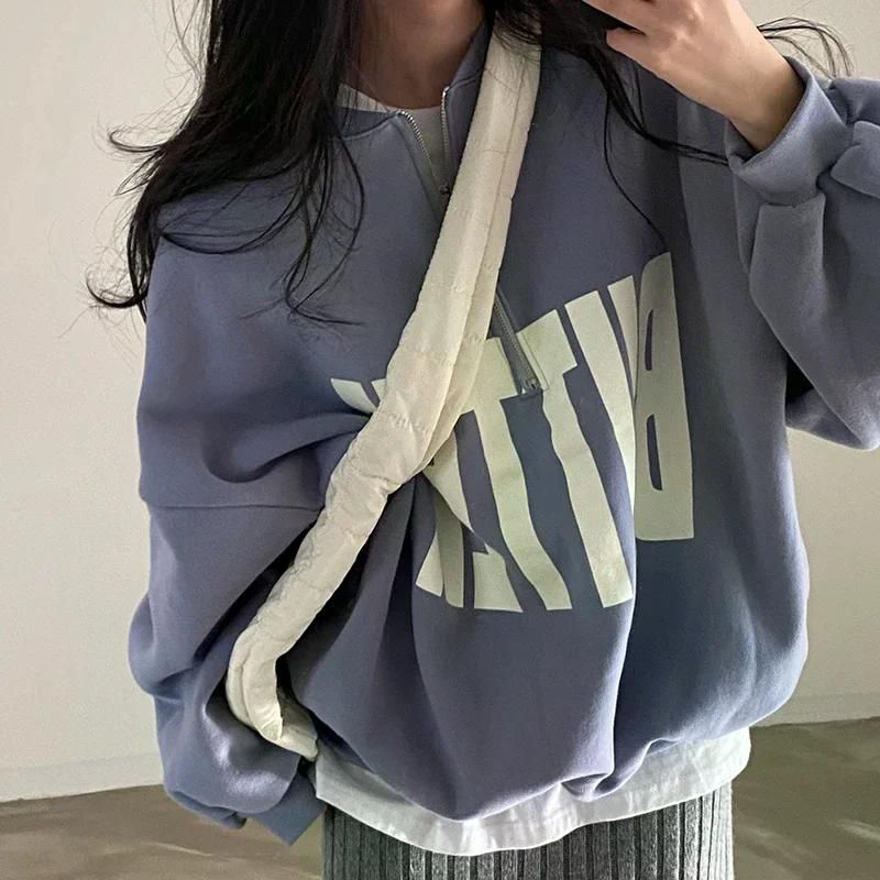 여친룩 데이트룩 가을 세련된 스탠드 칼라 컬러 느슨한 긴 소매 스웨터 여성 유행 캐주얼웨어 Yellow All yards - 상세 이미지 5