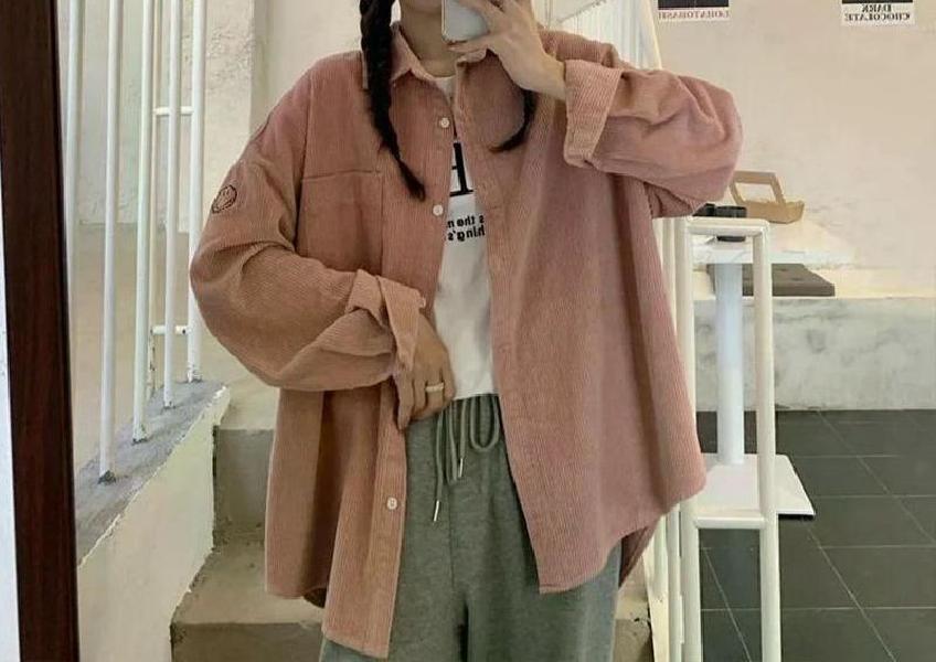 여친룩 여성용 캐주얼 통근 루즈 코듀로이 셔츠 긴팔 트렌디 다용도 가을 신상 파란 S - 상세 이미지 5