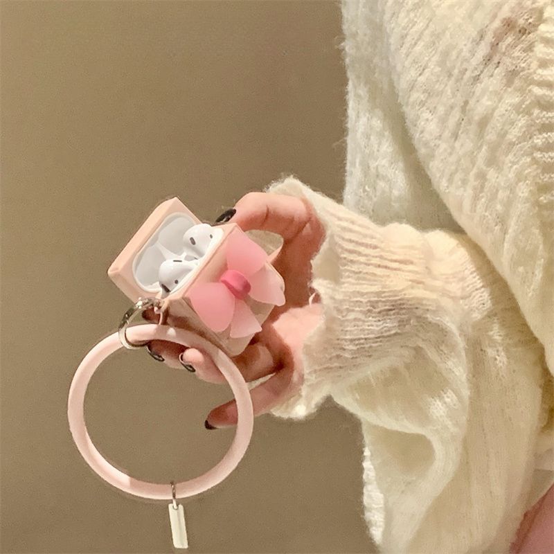 에어팟 프로2 케이스 왕리본 핑크 가죽 커버 스트랩 다운재킷핑크리본+핑크서클 Apple Airpods 1/2세대 - 상세 이미지 5