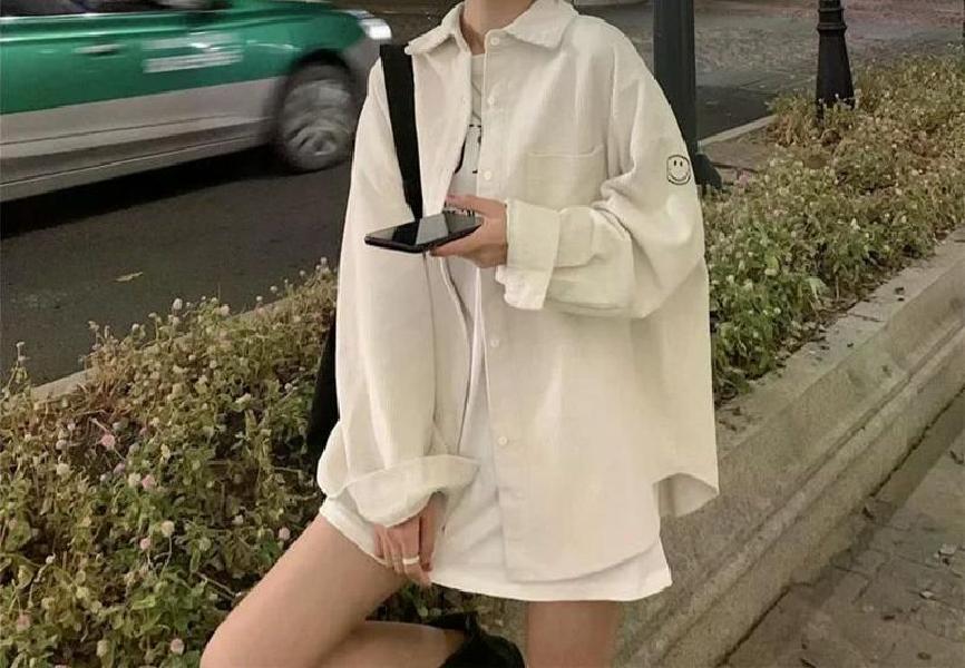 여친룩 여성용 캐주얼 통근 루즈 코듀로이 셔츠 긴팔 트렌디 다용도 가을 신상 파란 S - 상세 이미지 4