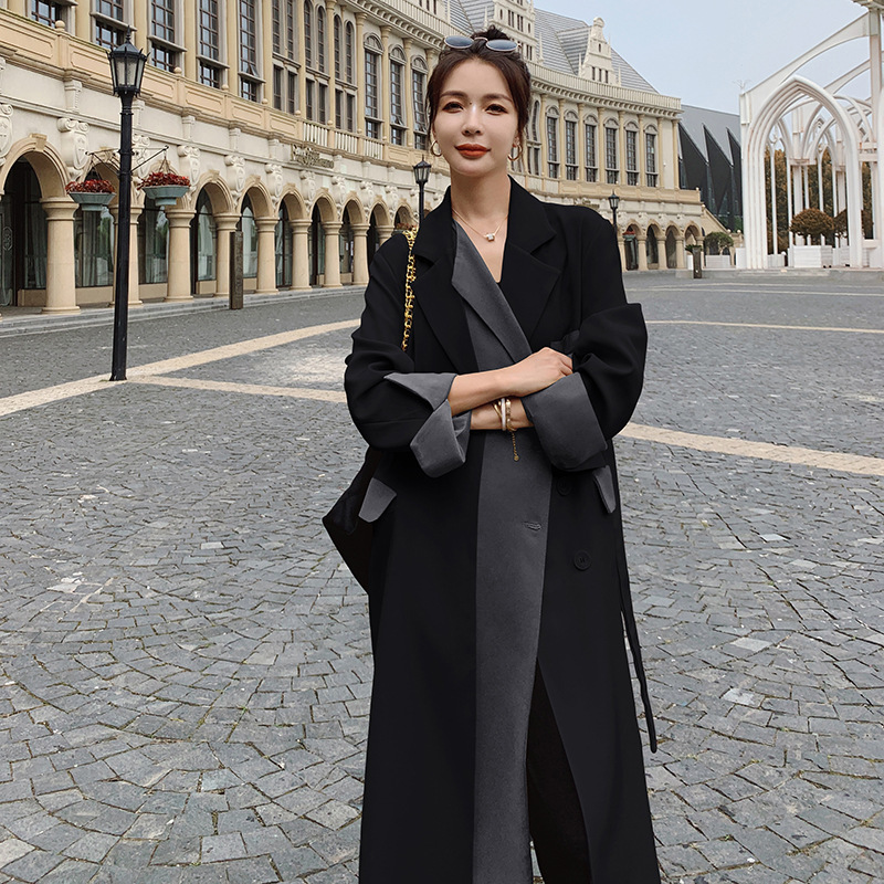 모던 투톤 배색 테일러카라 롱 트렌치코트 - 상세 이미지 2
