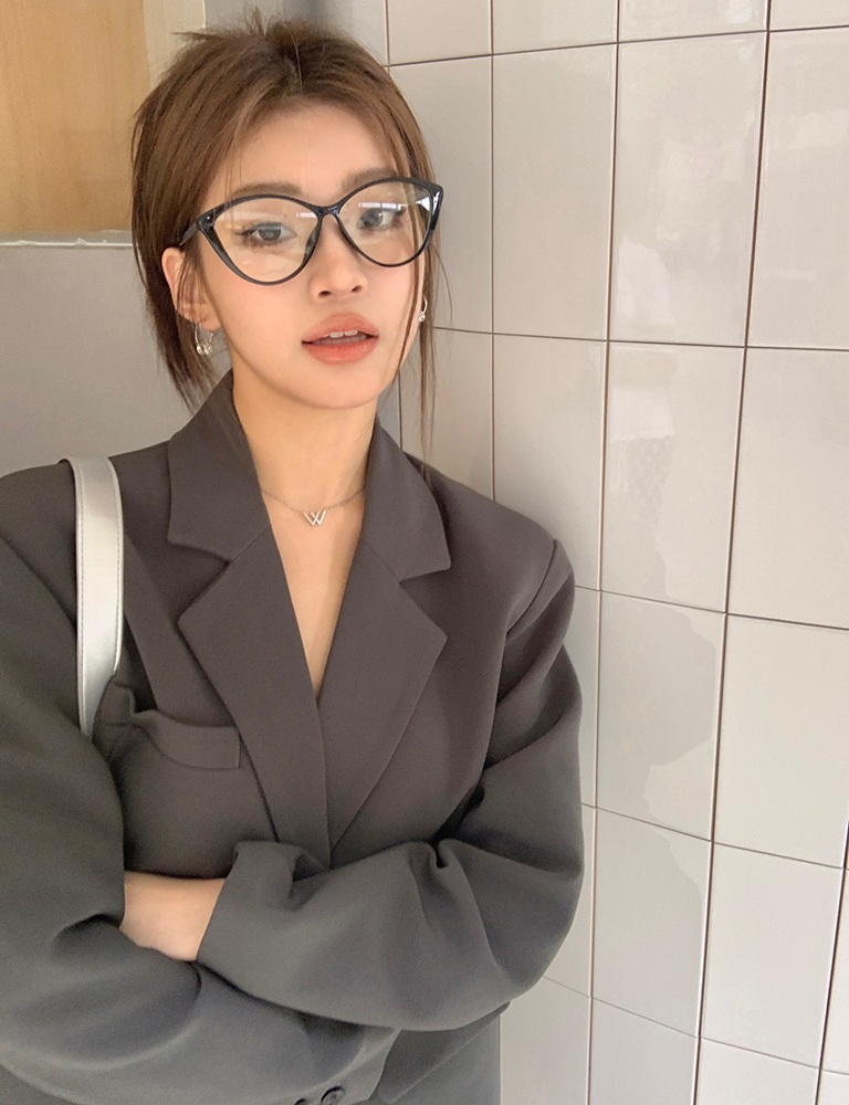 여성 가을 회색 오버핏 자켓 하객룩 오피스룩 - 상세 이미지 4