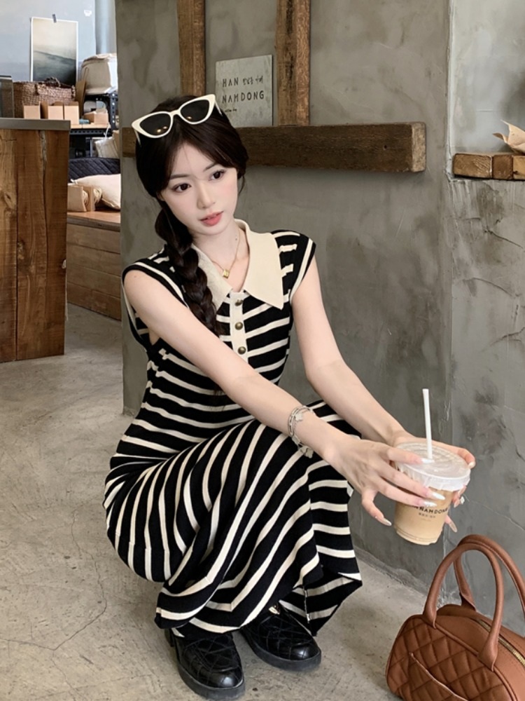 제시카 원피스 민소매 인스타그램 스트라이프 A라인 의상 옷 패션 - 상세 이미지 3
