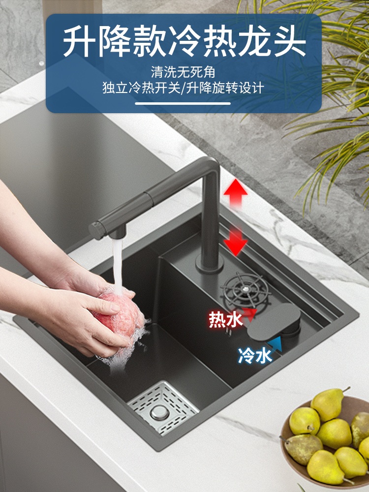 고압력 스테인레스 세면대 블랙 캠핑카 건식 카라반 욕실 스틸 접이식 - 상세 이미지 4