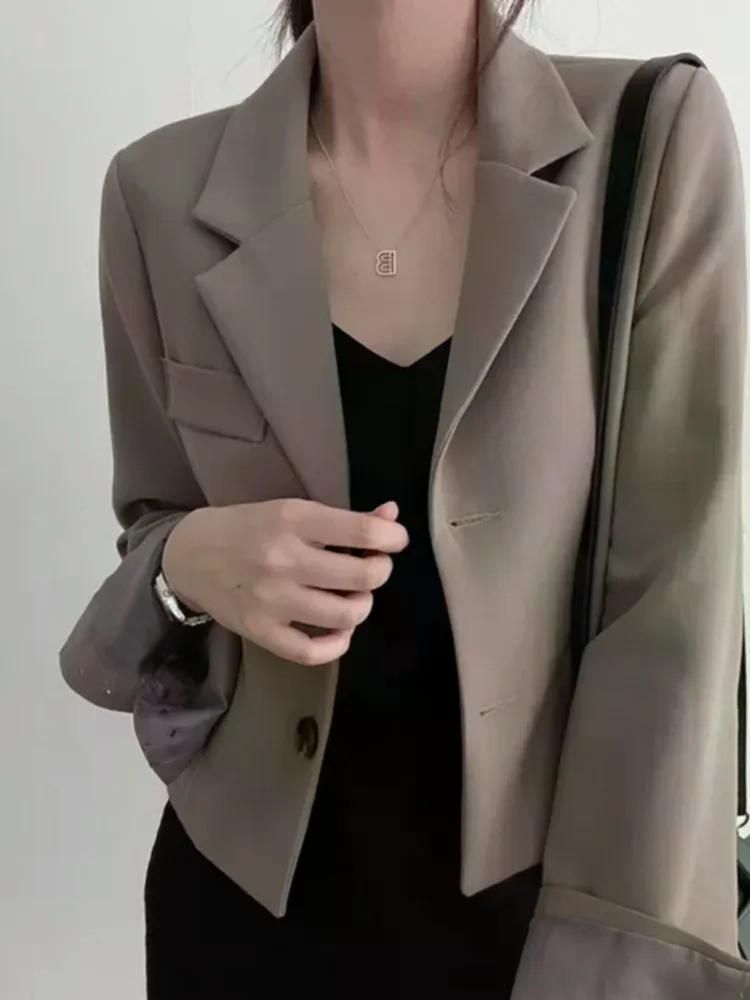 여친룩 데이트룩 가을 하이 엔드 느낌 몸집이 작은 캐주얼 자른 빈티지 정장 재킷 여성 탑 블랙 M - 상세 이미지 4