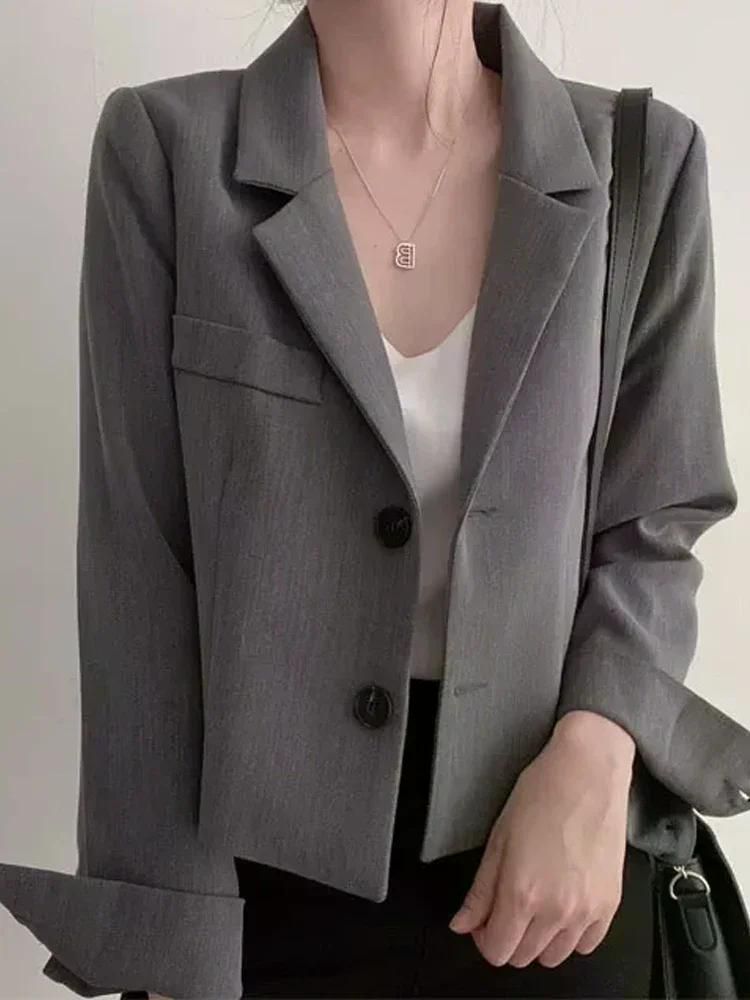 여친룩 데이트룩 가을 하이 엔드 느낌 몸집이 작은 캐주얼 자른 빈티지 정장 재킷 여성 탑 블랙 M - 상세 이미지 2