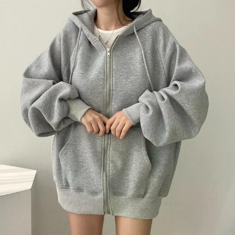 여친룩 데이트룩 세련된 얇은 후드 티셔츠 카디건 여성 트렌디 유휴 지퍼 업 자켓 탑 가을 베이지 (얇은) 4XL - 상세 이미지 2
