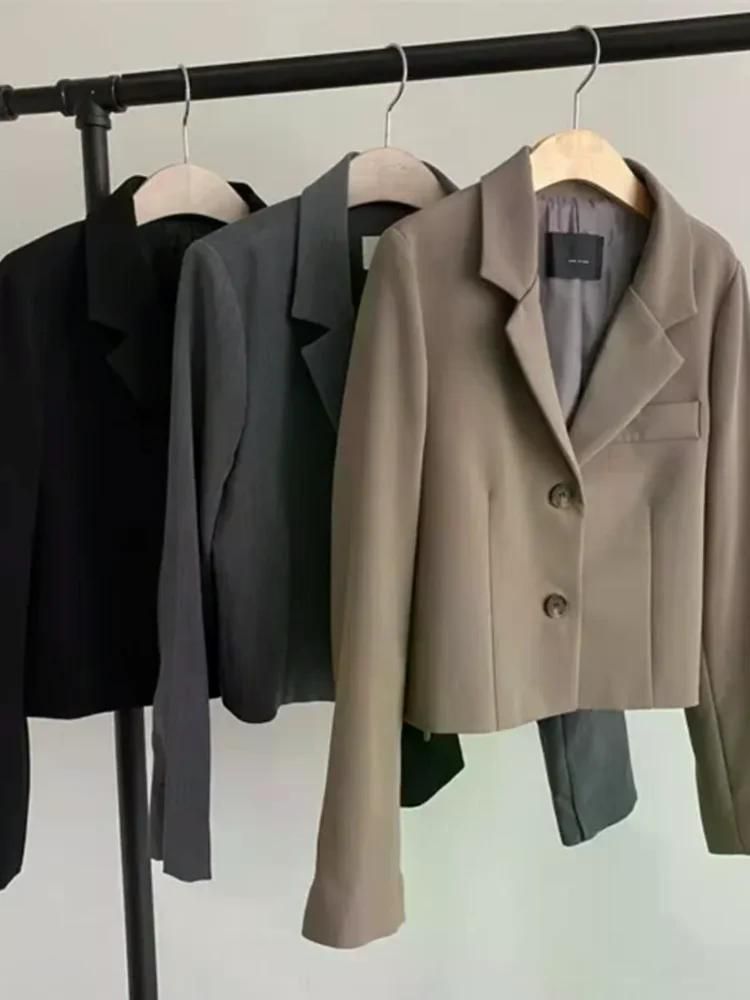 여친룩 데이트룩 가을 하이 엔드 느낌 몸집이 작은 캐주얼 자른 빈티지 정장 재킷 여성 탑 블랙 M - 상세 이미지 5