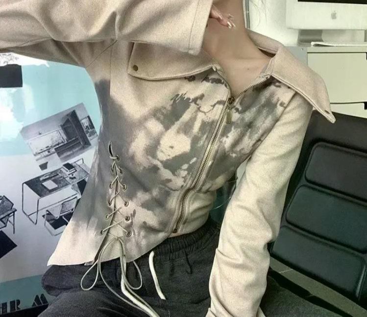 여친룩 데이트룩 빈티지 불규칙한 긴 소매 티셔츠 봄 가을 슬리밍 통통한 여성 탑 커버 오트밀 S - 상세 이미지 2